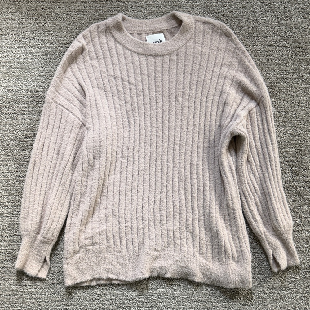 Aerie Oversized Fuzzy Sweater in Beige